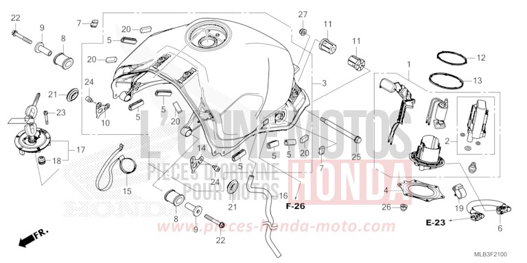 KRAFTSTOFFTANK/KRAFTSTOFFPUMPE von Hornet 750 PEARL GLARE WHITE (NHB53) von 2023